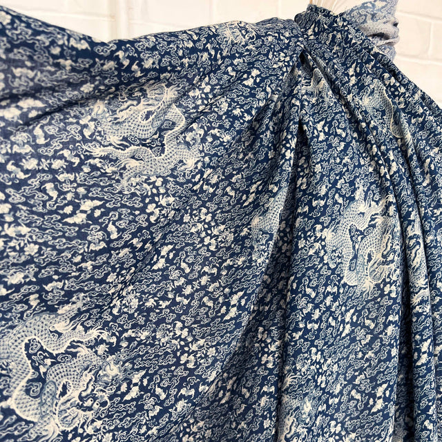 Ex-Designer Chinese Porcelain Cotton Fabric Italian Voile Dragon Sky