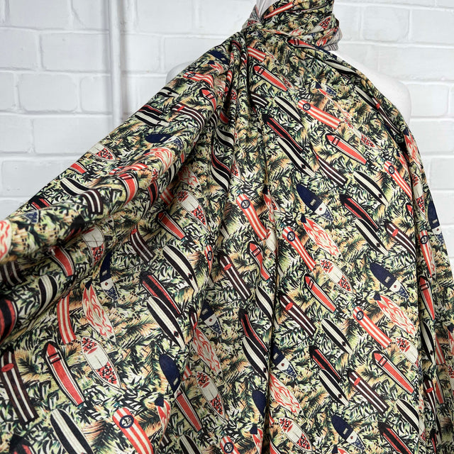 Ex-Designer Surfboard Print Cotton Fabric Italian Voile Fistral 