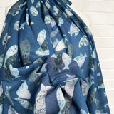Ex-Designer Fish Print Cotton Dress Fabric Italian Voile Pisces Blue CU