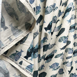 Ex-Designer Fish Print Cotton Dress Fabric Italian Voile Pisces Ivory Hang