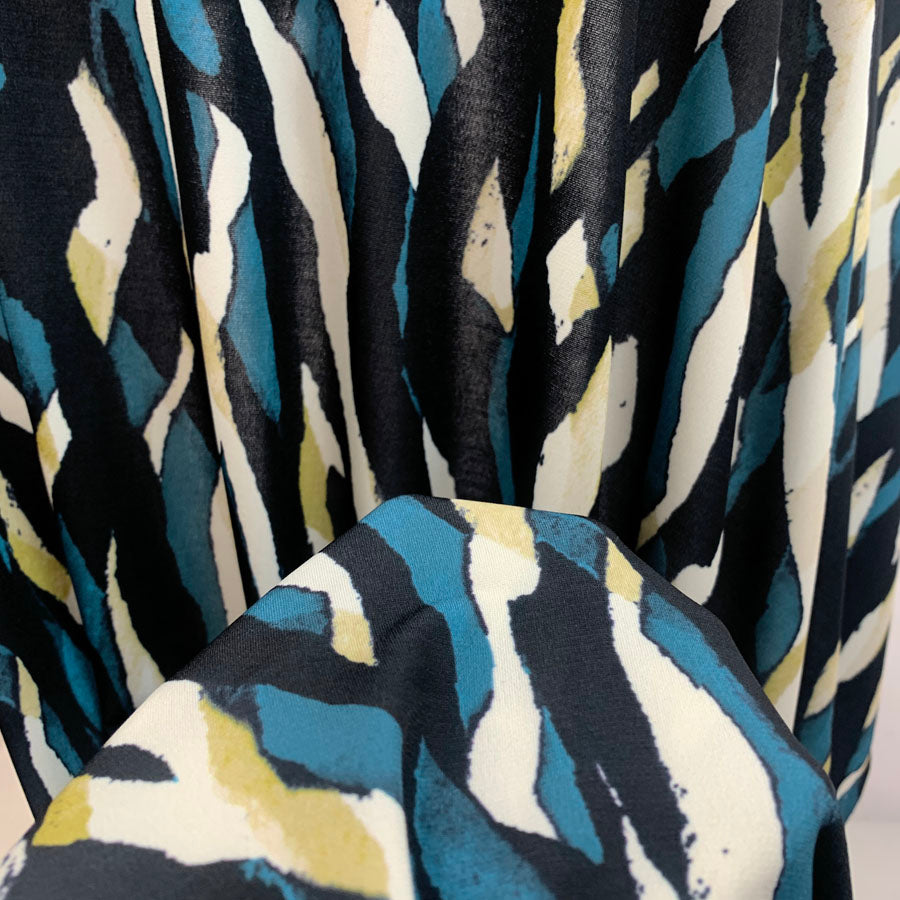 John Kaldor Polyester Knitted Fabric Black & Teal JK - Summer Rain CU2