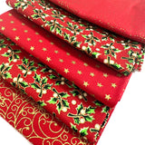 John Louden Christmas Cotton Fabric Fat Quarter Glitter Red Bundle