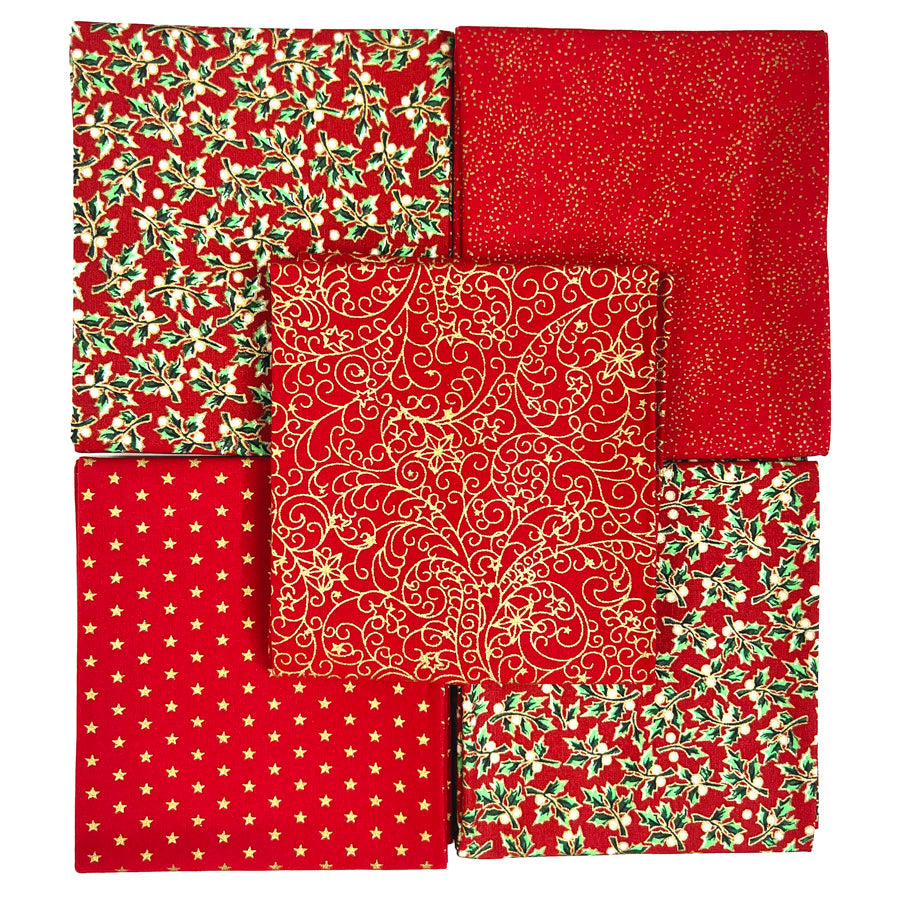 John Louden Christmas Cotton Fabric Fat Quarter Glitter Red Full