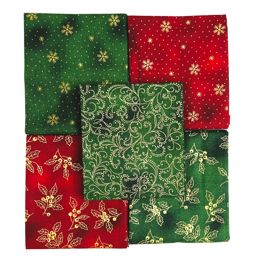 John Louden Christmas Cotton Fabric Fat Quarter Golden Holly Full