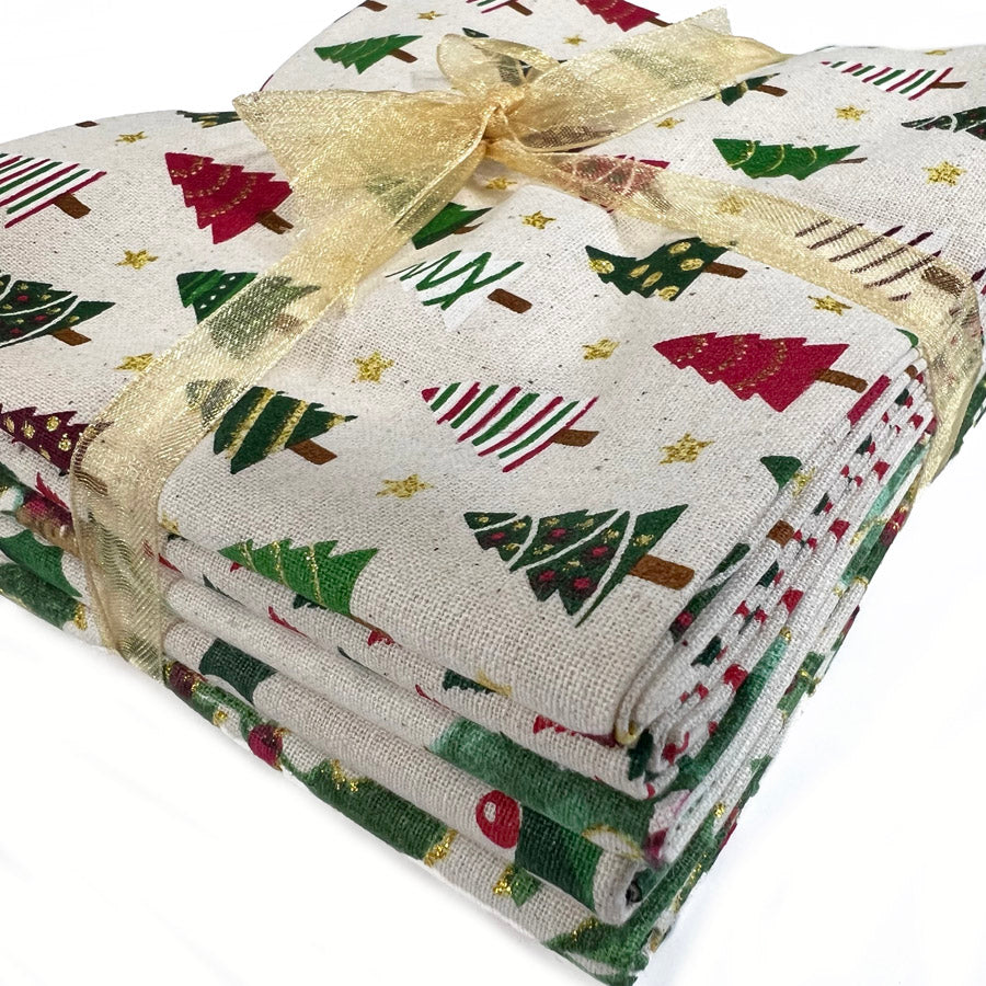 John Louden Christmas Cotton Fabric Fat Quarter Jazzy Trees Ribbon