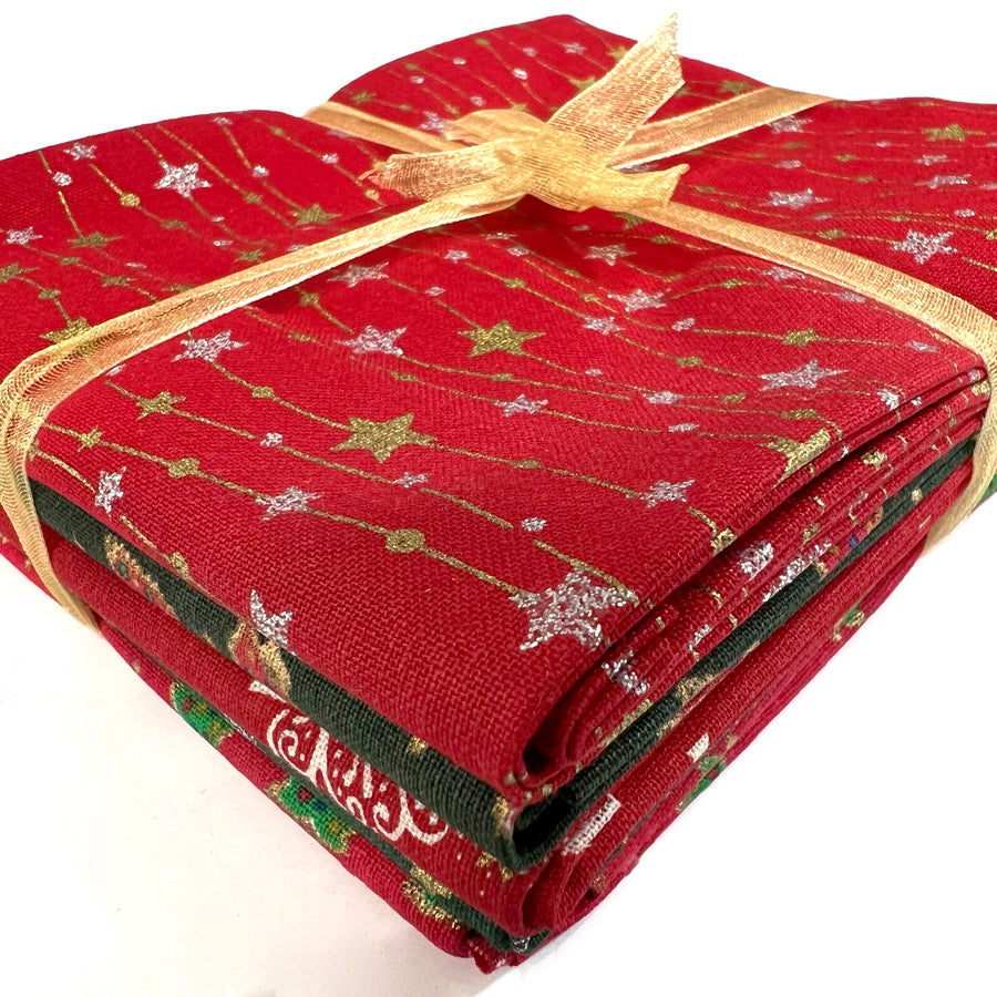 John Louden Christmas Cotton Fabric Fat Quarter Trailing Star Ribbon