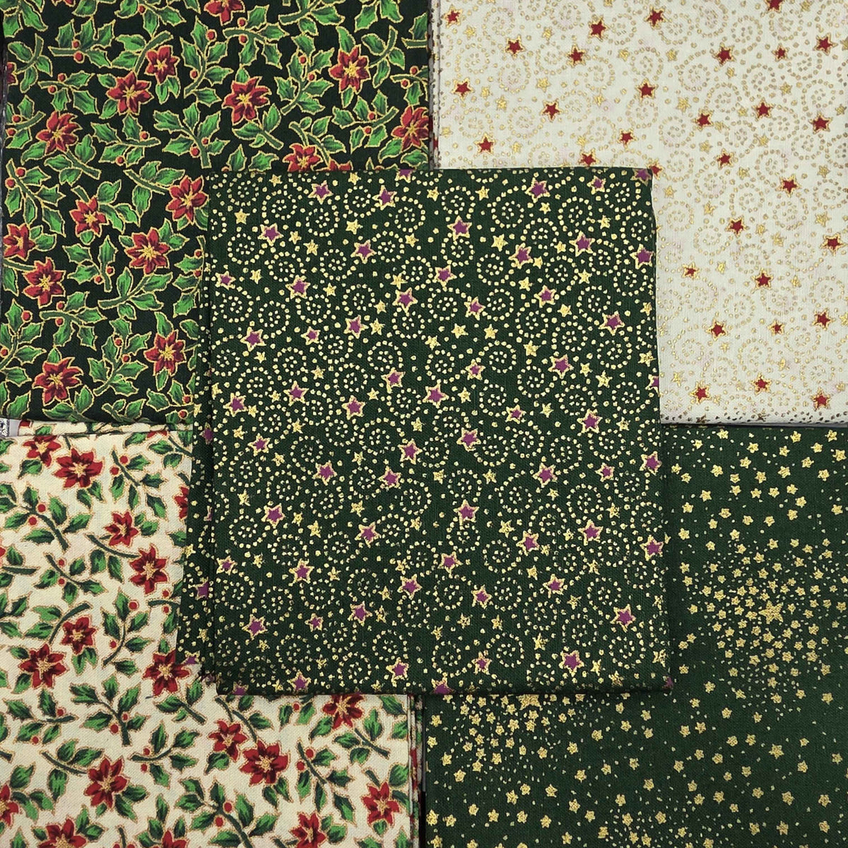John Louden Cotton Fabric JL Christmas Fat Quarter Green Festive Florals Full