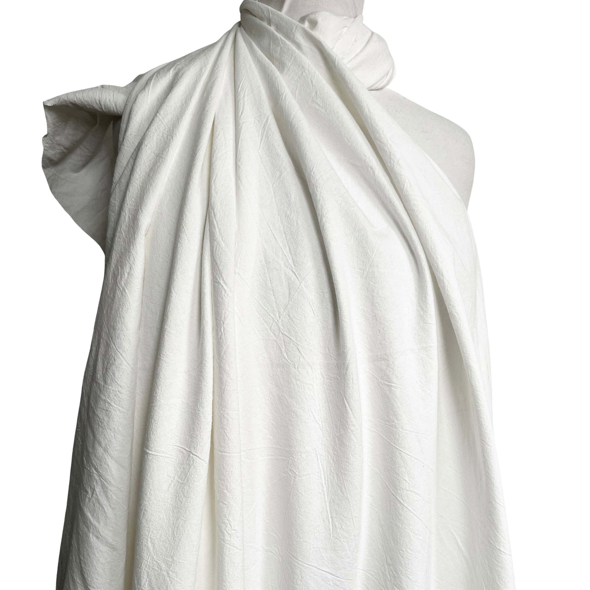 Plain Soft White Crinkle Cotton Shirting Fabric Just Washed Mannequin