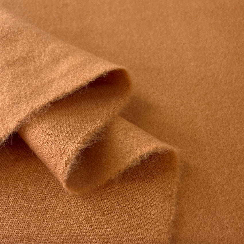 Knitted Mouflon Flannel Fleece Coating Fabric Tan Fold
