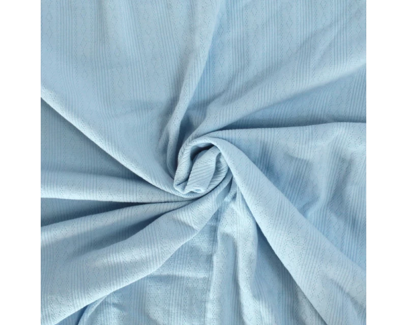 Petit Pointelle Baby Blue Knitted Openwork Cotton Fabric fabric, close-up