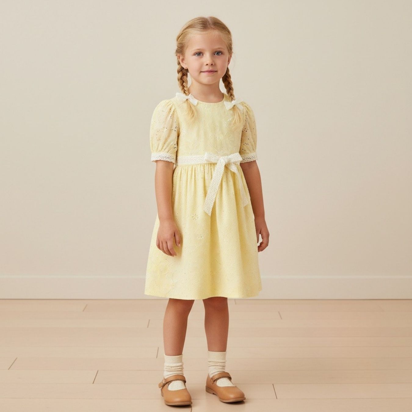 Lacey Days Yellow Cotton Voile Puff Print 60gsm Dress Fabric Girls Dress