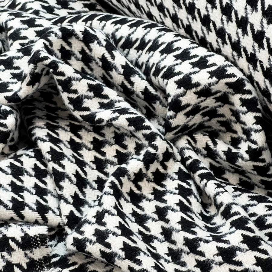 Large Dogtooth Knit Black White Polyester Wool Fabric Audrey Cu