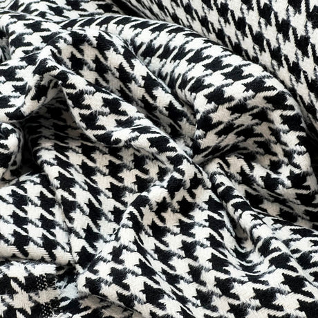 Large Dogtooth Knit Black White Polyester Wool Fabric Audrey Cu