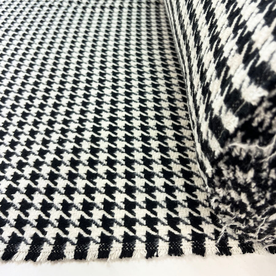 Large Dogtooth Knit Black White Polyester Wool Fabric Audrey Roll
