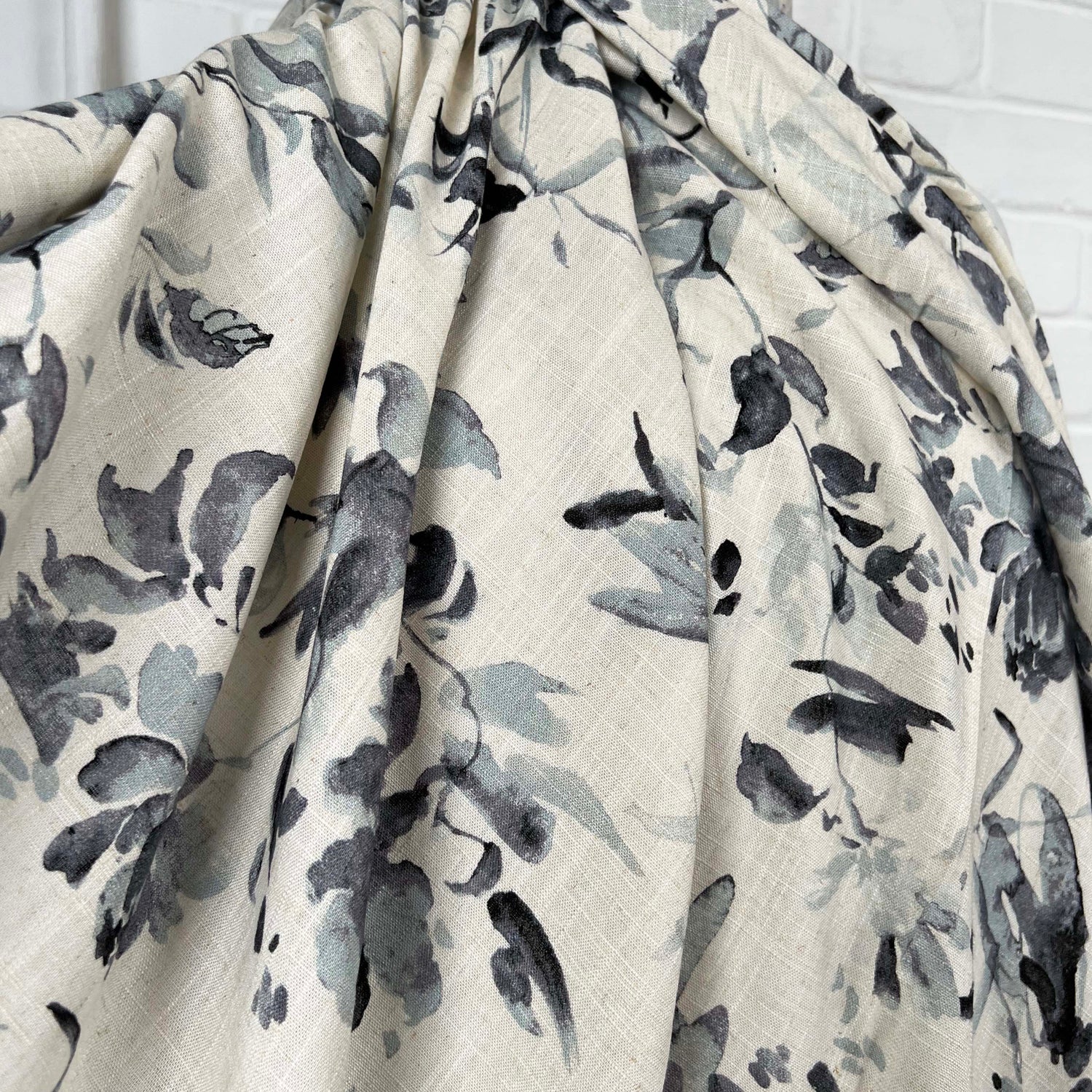 Cream Charcoal Floral Digital Print Dress Fabric Lilly's Garden CU