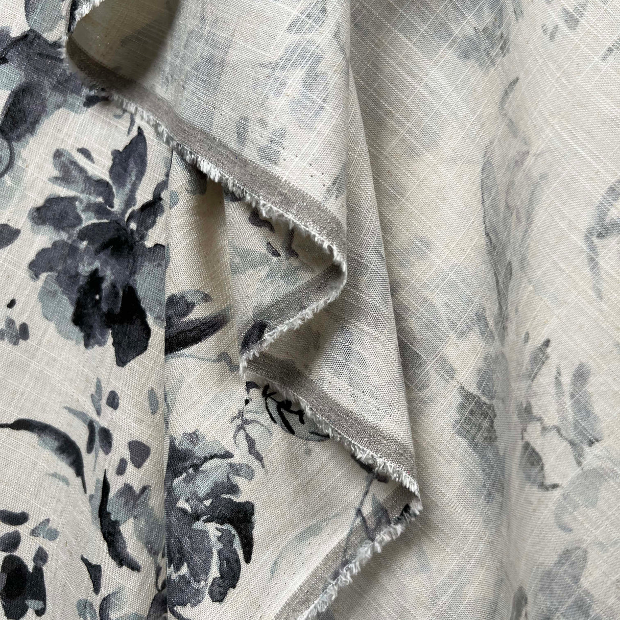 Cream Charcoal Floral Digital Print Dress Fabric Lilly's Garden Hang