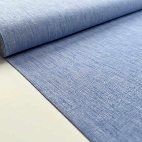 Linen Effect Blue Polyester Plain Woven Shirting Fabric Bolt