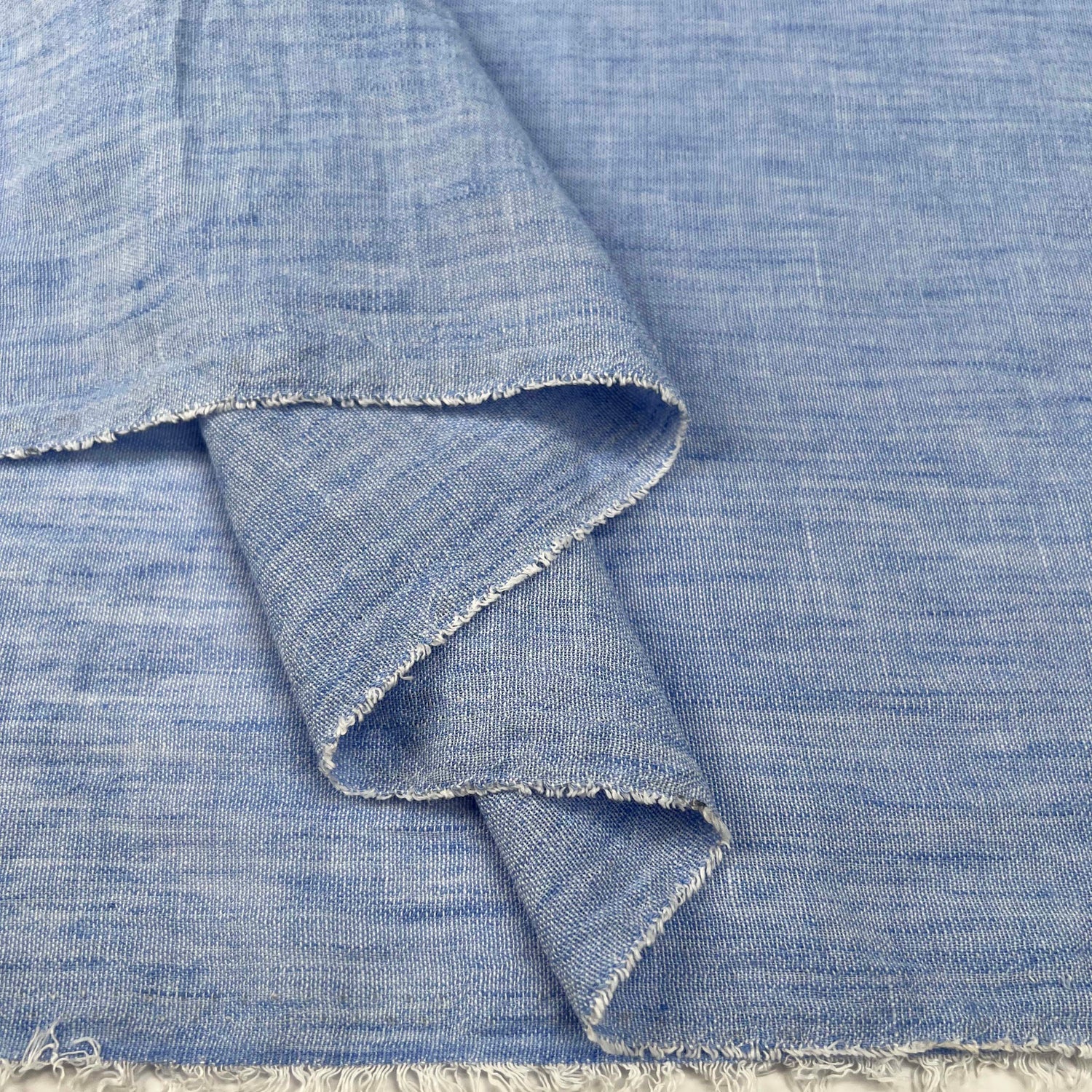 Linen Effect Blue Polyester Plain Woven Shirting Fabric Fold