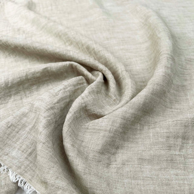 Linen Effect Light Beige Polyester Plain Woven Shirting Fabric CU