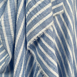 Linen Look Stripe Blue White Polyester Woven Shirting Fabric Fold