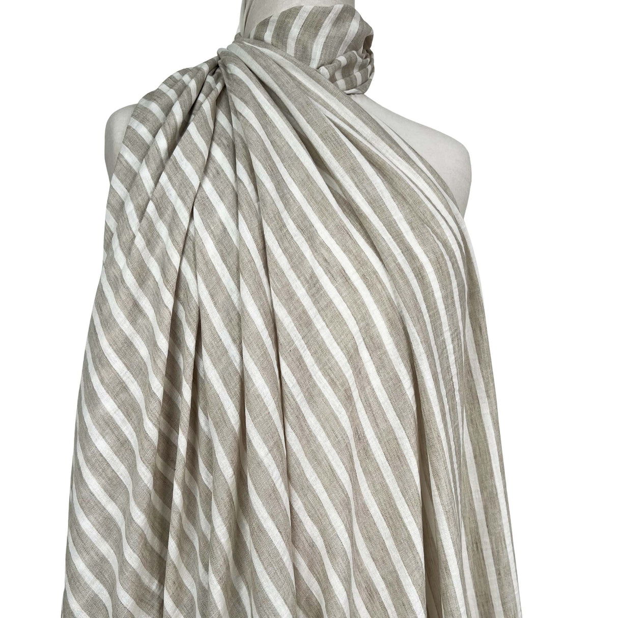 Linen Look Stripe Light Beige  White Polyester Woven Shirting Fabric Mannequin