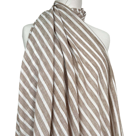 Linen Look Stripe Light Brown White Polyester Woven Shirting Fabric Mannequin