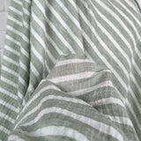 Linen Look Stripe Sage White Polyester Woven Shirting Fabric Close Up
