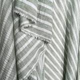 Linen Look Stripe Sage White Polyester Woven Shirting Fabric Hang