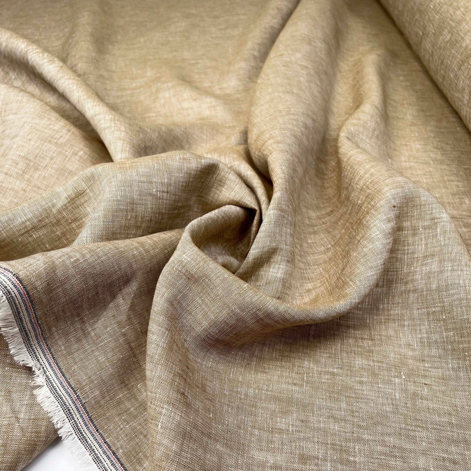 Linen Melange Tan Plain Woven Dress Fabric Close Up