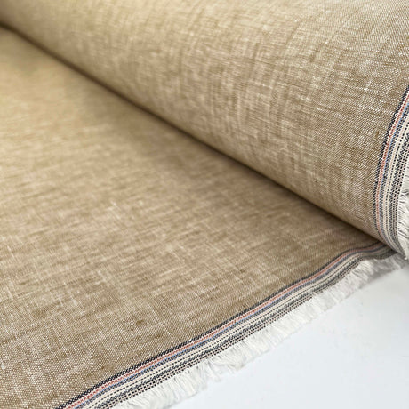 Linen Melange Tan Plain Woven Dress Fabric Roll
