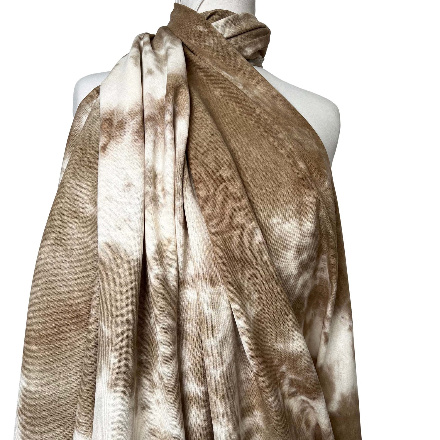 Linen Mix Batik Tie Dye Brown Viscose Washed White Woven Dress Fabric mannequin