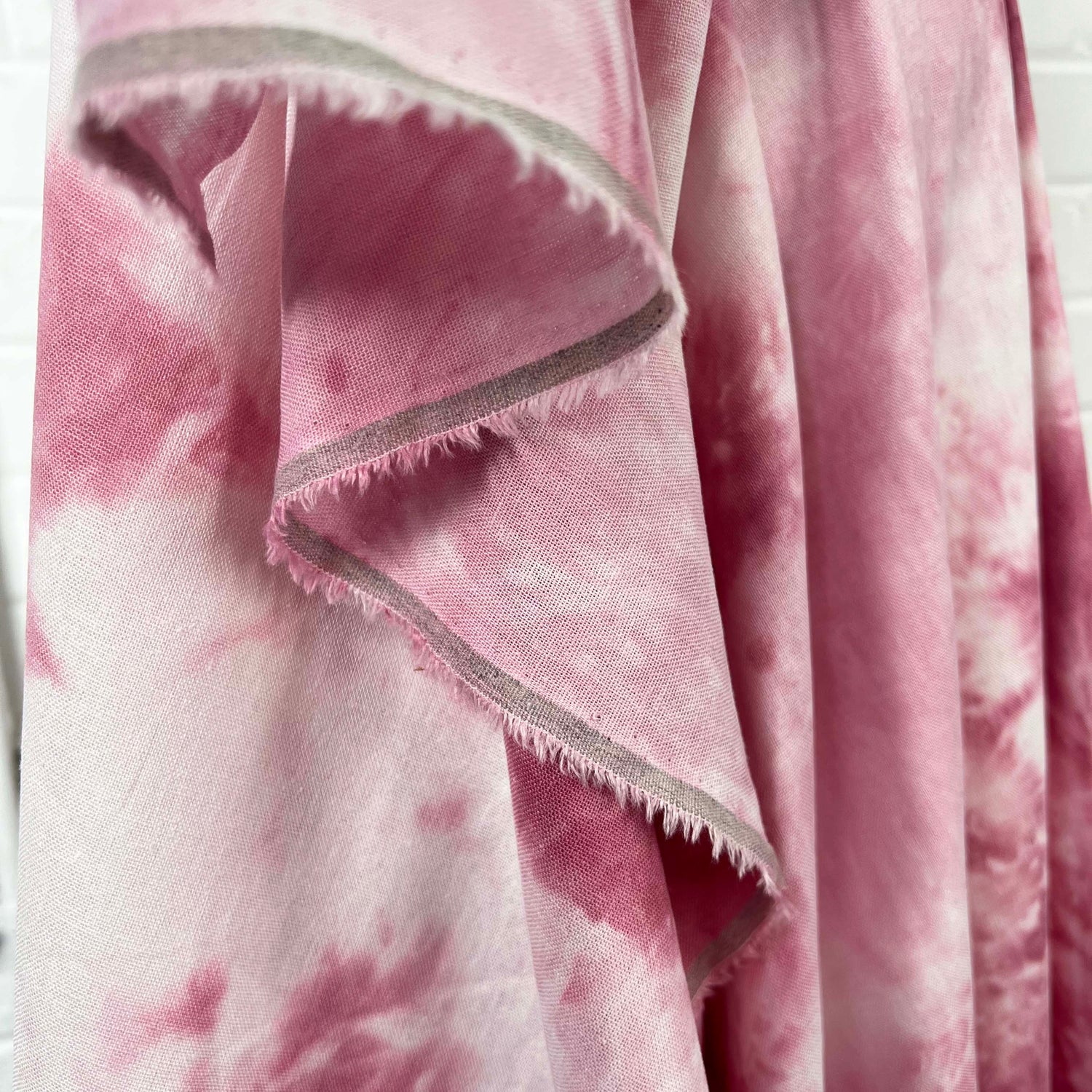 Linen Mix Batik Tie Dye Pink Viscose Washed White Woven Dress Fabric Hang
