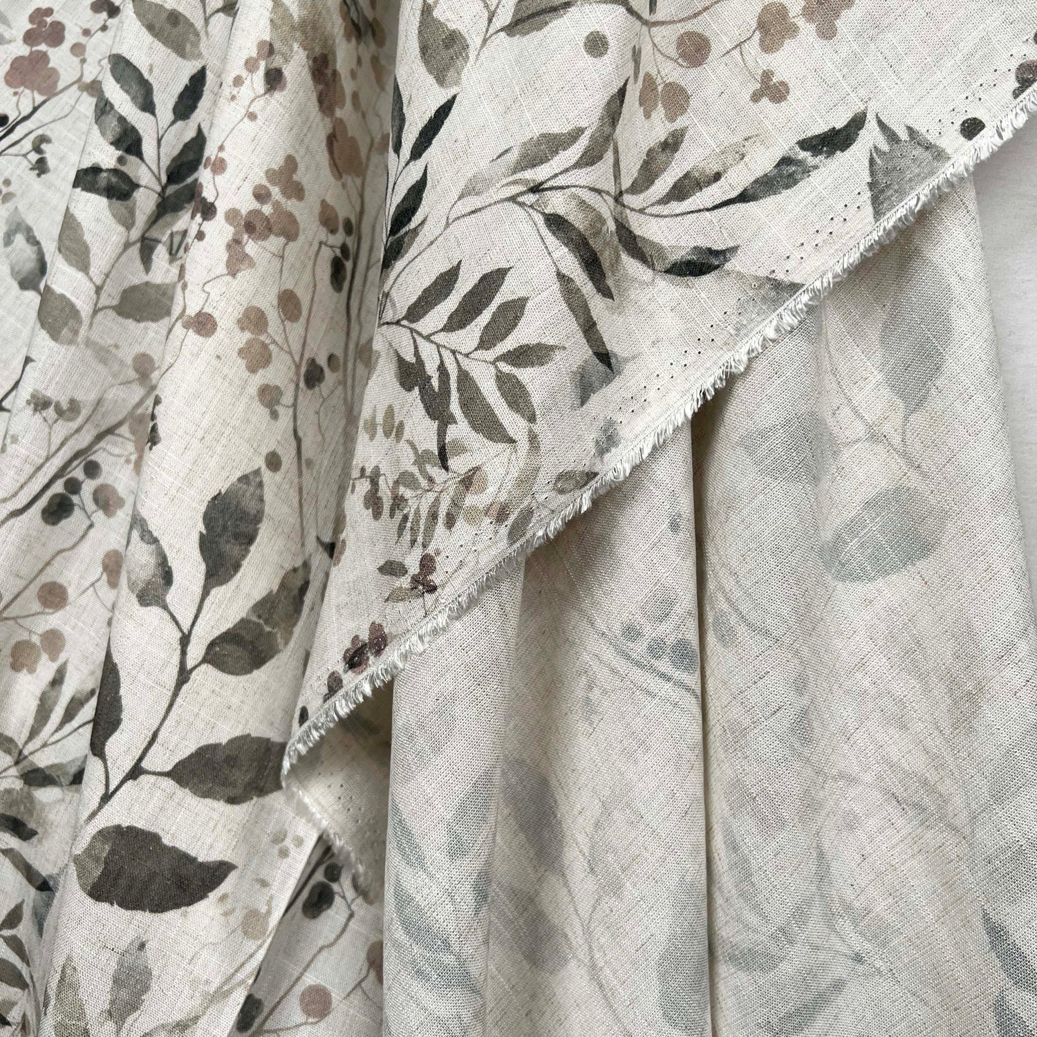 Linen Ramble Viscose Natural Leaf Print Woven Dress Fabric Hang