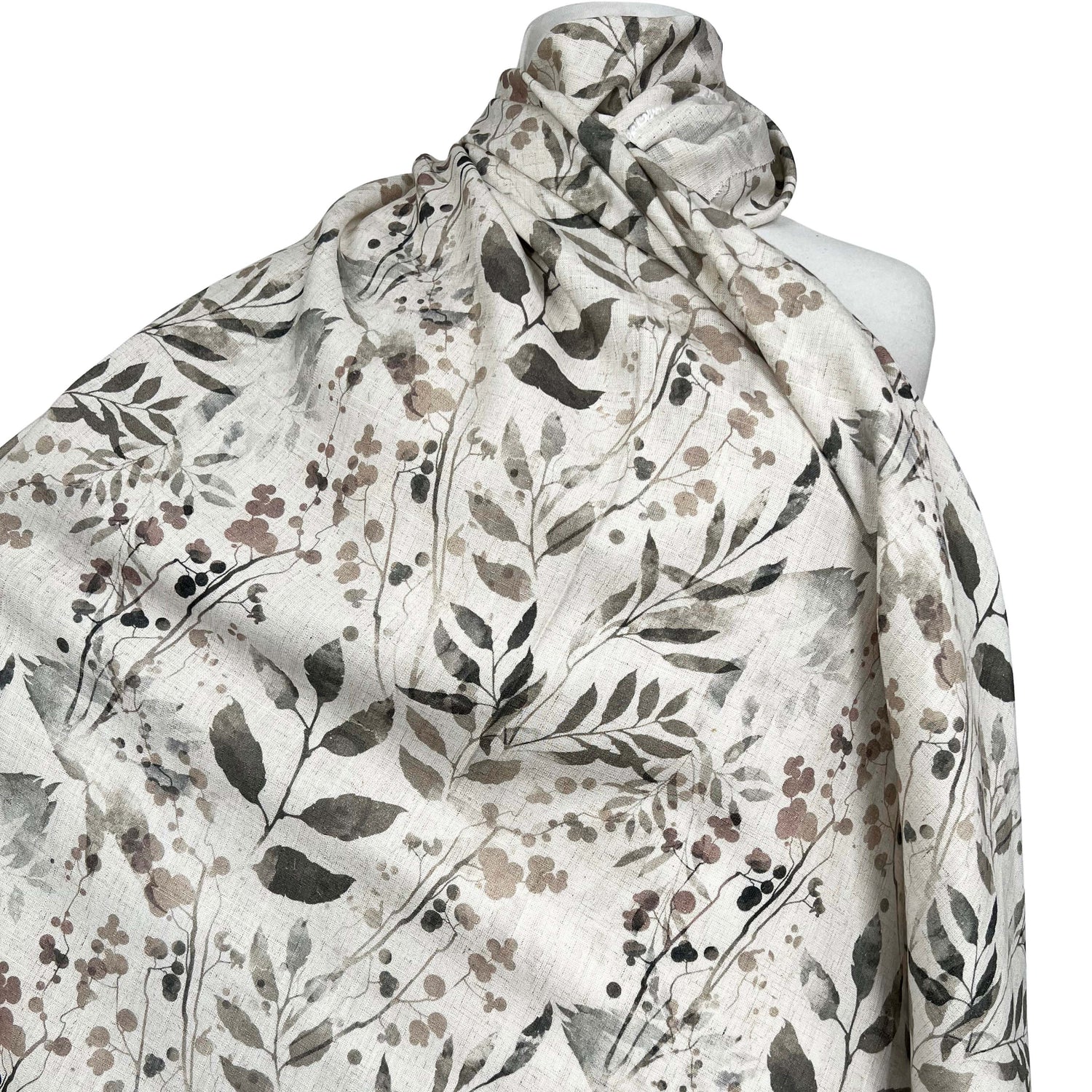 Linen Ramble Viscose Natural Leaf Print Woven Dress Fabric Mannequin