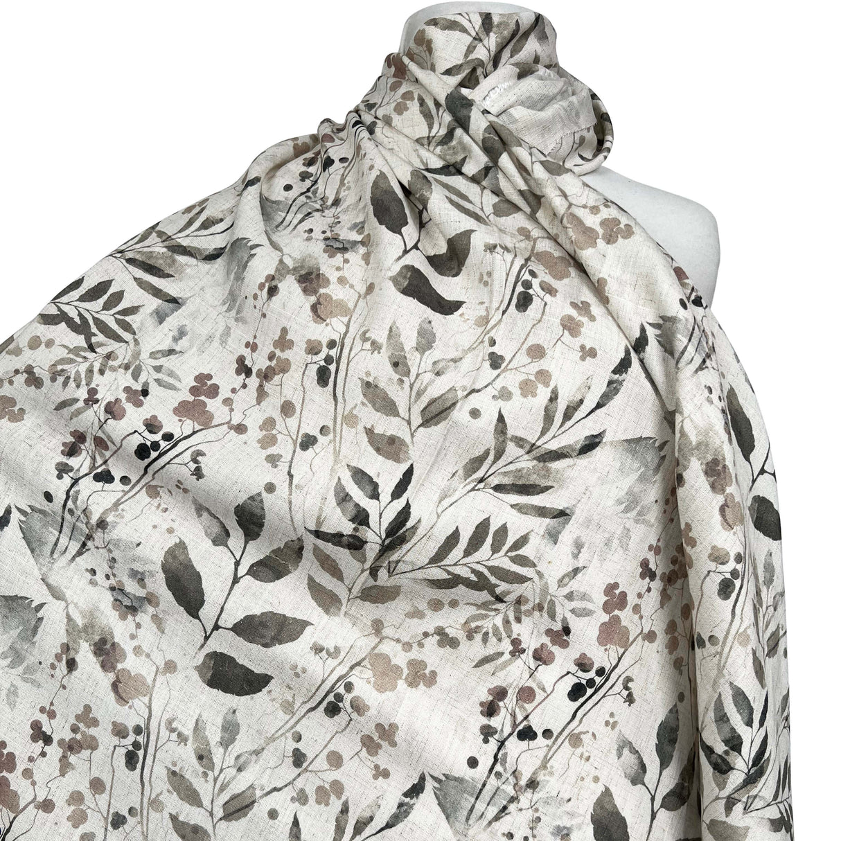 Linen Ramble Viscose Natural Leaf Print Woven Dress Fabric Mannequin