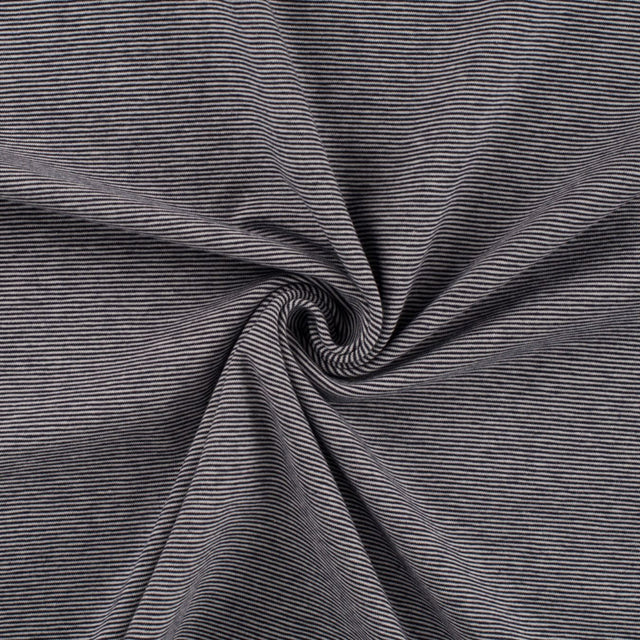 Little Lines Navy Striped Knitted Cotton Jersey 200gsm Dress Fabric Swirl