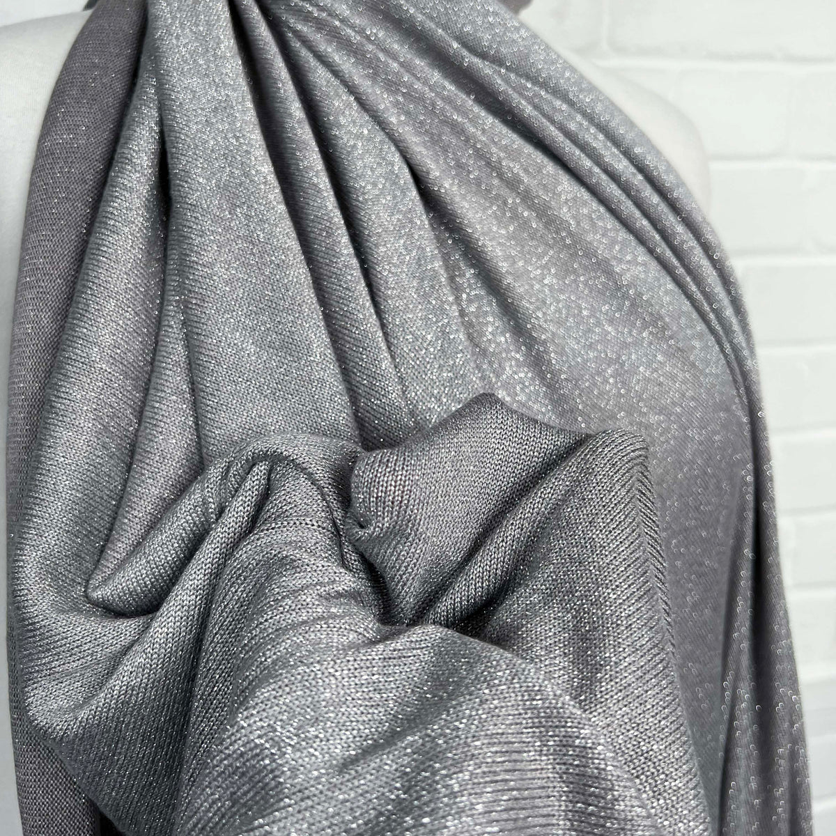Lurex Viscose Knitted Stretch Dress FabricLurex Jersey - Silver CU