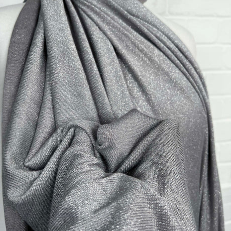 Lurex Viscose Knitted Stretch Dress FabricLurex Jersey - Silver CU
