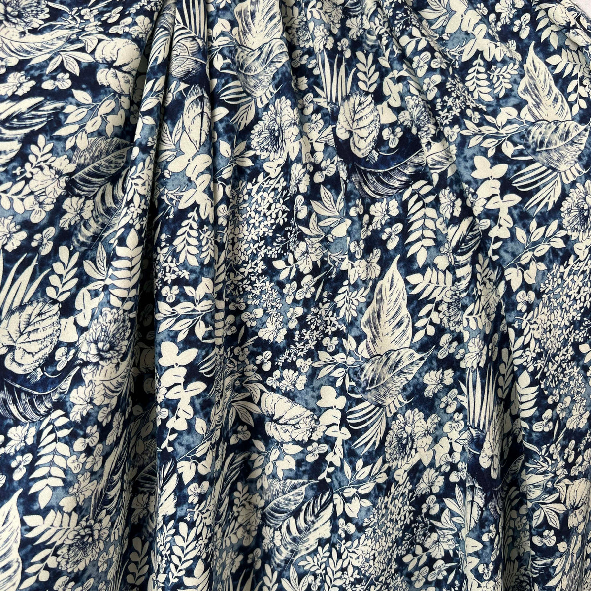 Lyocell Fleur Navy Blue Floral Lightweight Dress Fabric CU