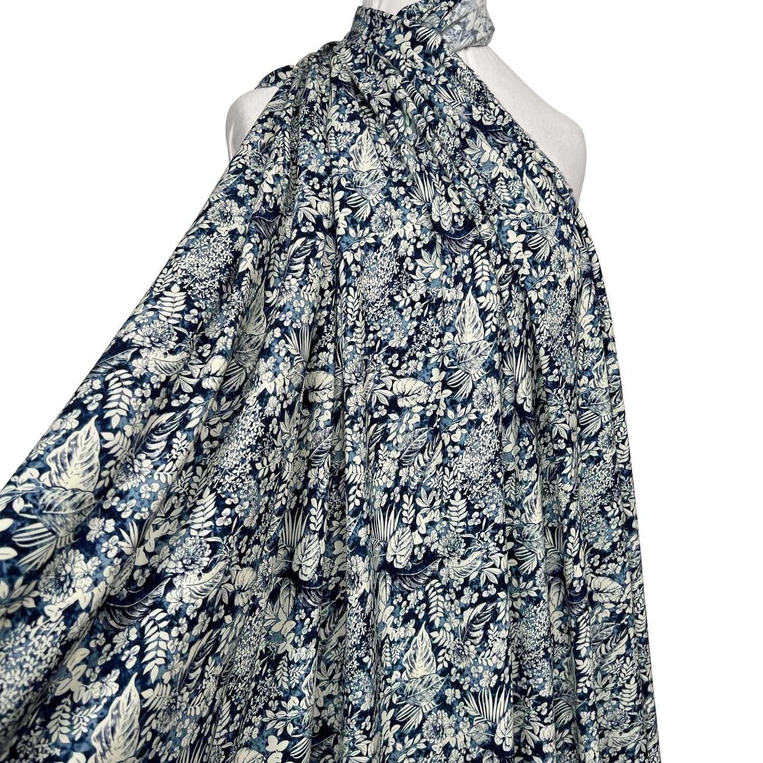 Lyocell Fleur Navy Blue Floral Lightweight Dress Fabric Mannequin
