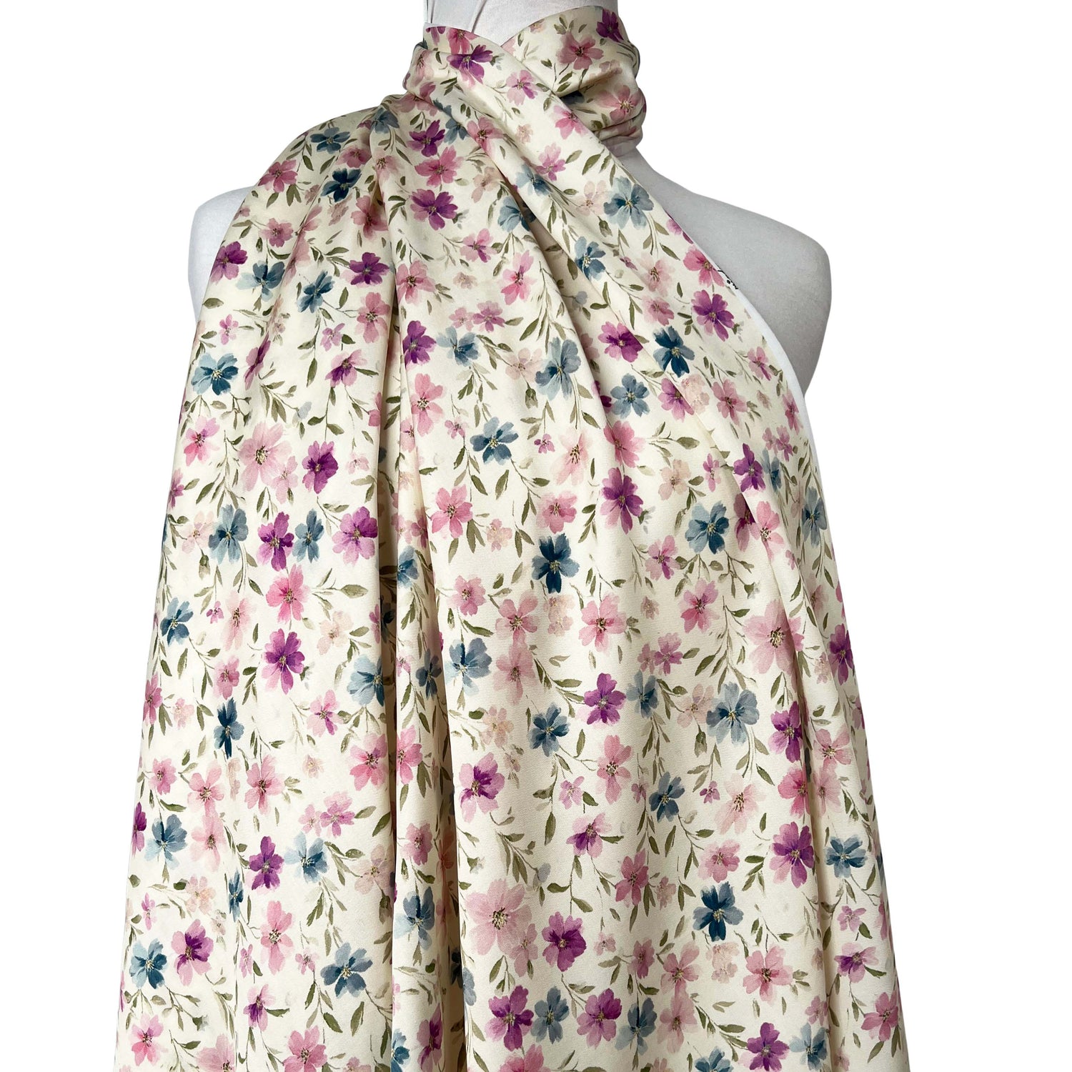 Lyocell Pastel Wildflower Cream Pink Floral Dress Fabric Mannequin