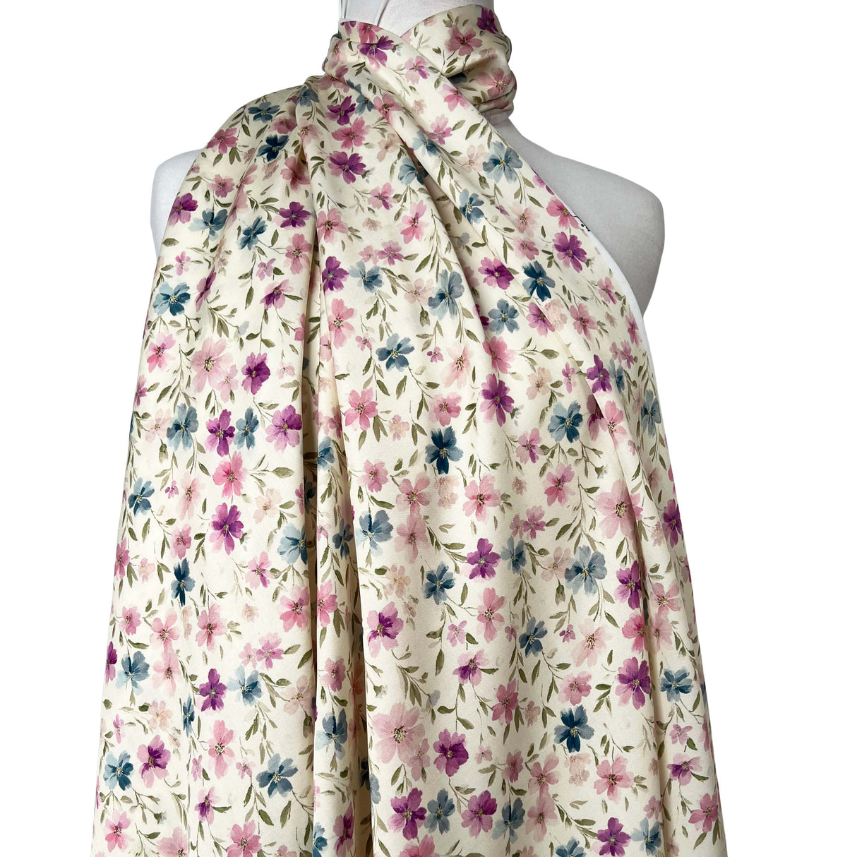 Lyocell Pastel Wildflower Cream Pink Floral Dress Fabric Mannequin