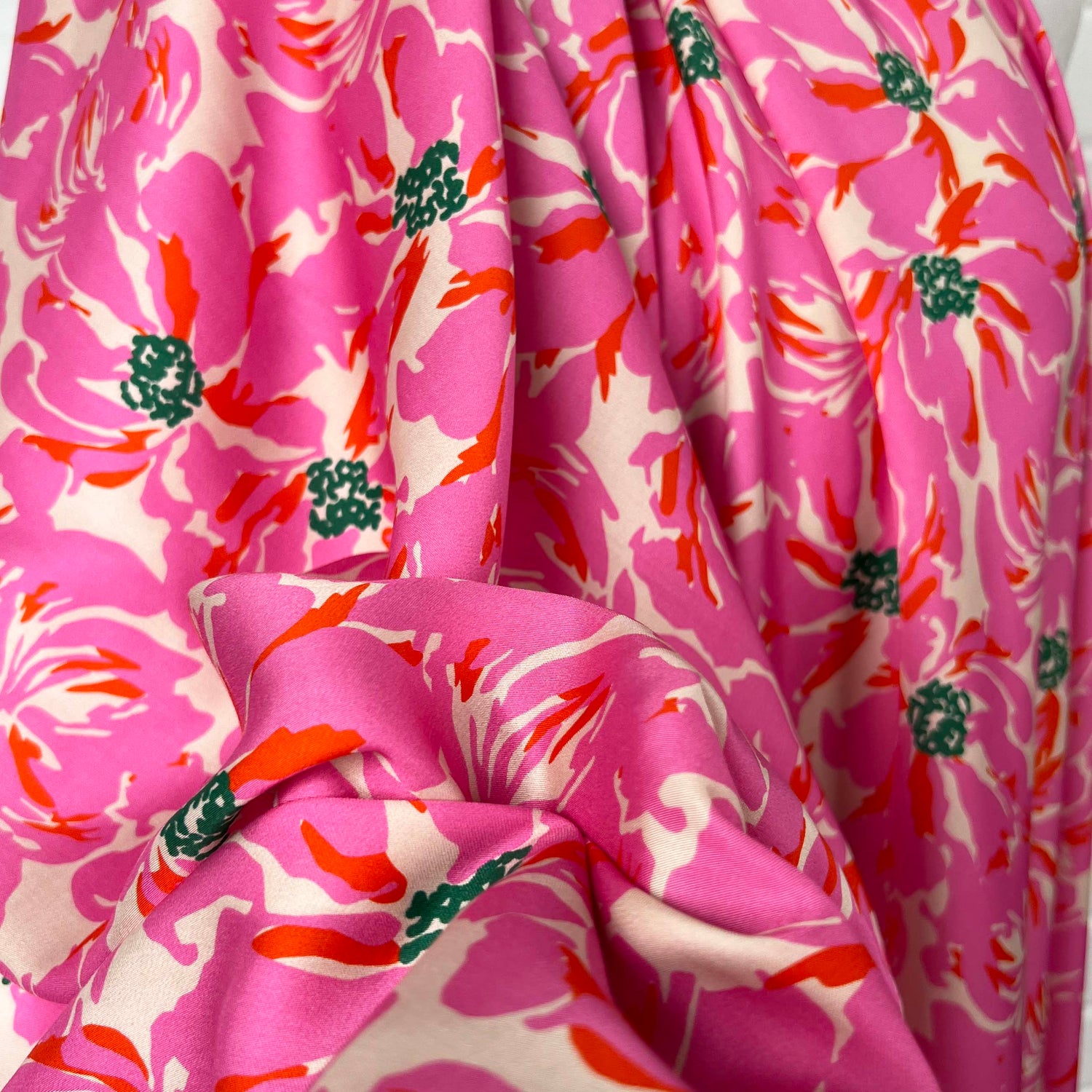 Lyocell Petal Pop Pink Floral Little Johnny Dress Fabric CU