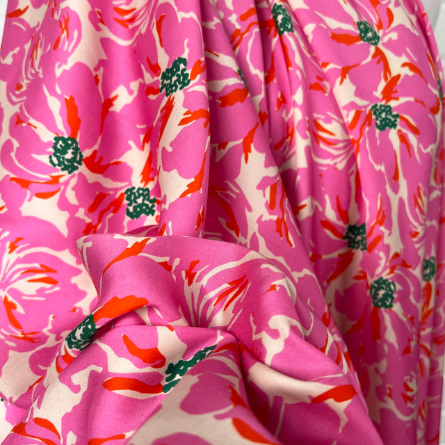 Lyocell Petal Pop Pink Floral Little Johnny Dress Fabric CU