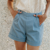 Maison Fauve Peacock Shorts Sewing Pattern Blue Close Up