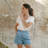 Maison Fauve Peacock Shorts Sewing Pattern Blue Front