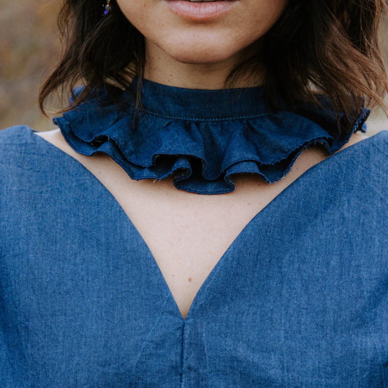 Maison Fauve Notte Dress Blouse Sewing Pattern Blue Close Up