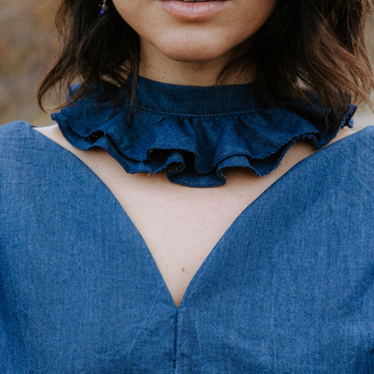 Maison Fauve Notte Dress Blouse Sewing Pattern Blue Close Up