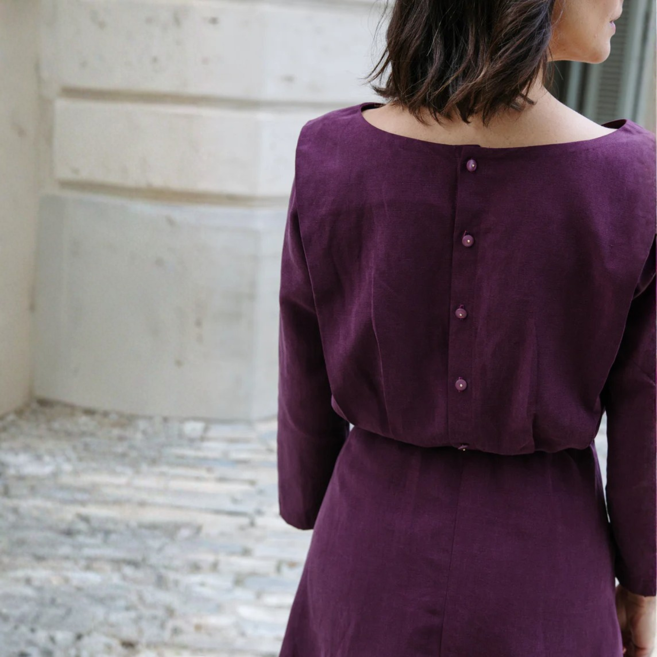 Maison Fauve Notte Dress Blouse Sewing Pattern Purple Back Close Up
