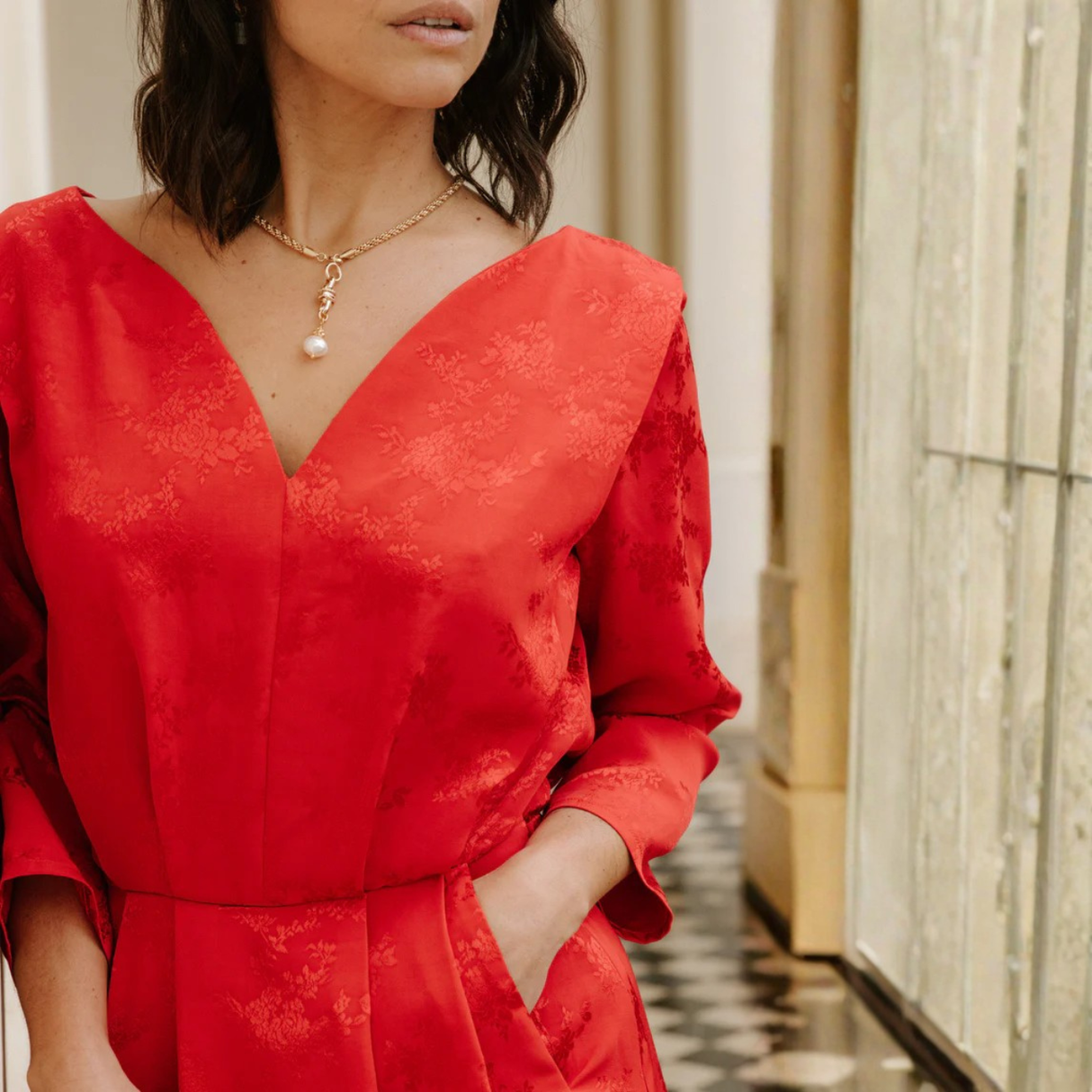 Maison Fauve Notte Dress Blouse Sewing Pattern Red Front 1